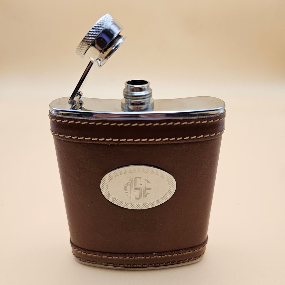 Stainless Steel‎ Leather Wrapped Flask 6oz Monogrammed MSE